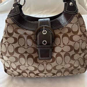 Coach Brown and Cream Signature Shoulder Bag